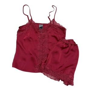 H&M Burgundy Lace Satin Pajama Sleepwear Set - Size Medium